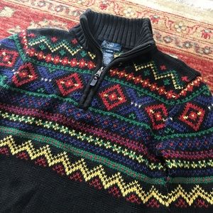 Ralph Lauren polo 1/2 zip black Aztec sweater